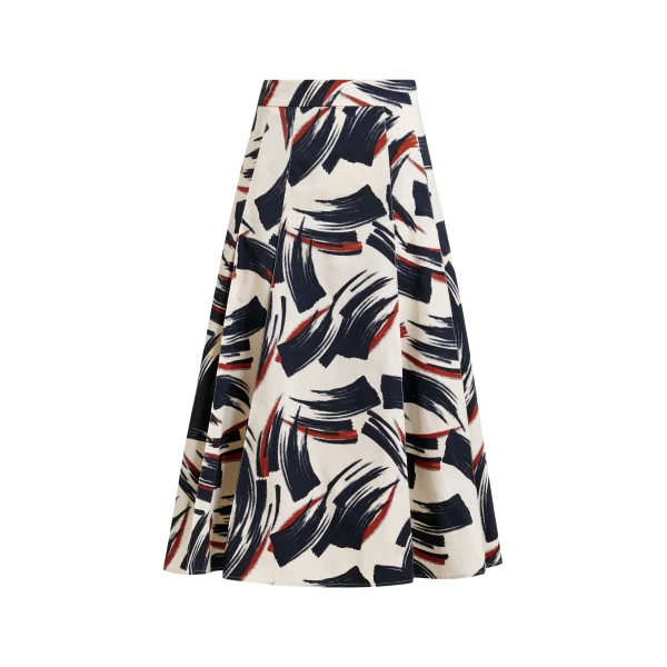 Essentiel Antwerp Off-white, black and brown a-line midi skirt