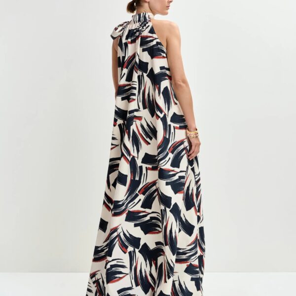Essentiel Antwerp Off-white, black and brown high neck maxi dress with knot detail, view 6