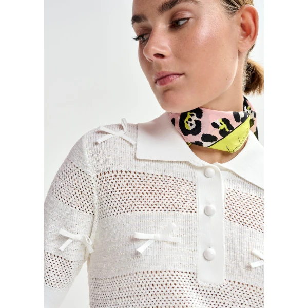 Essentiel Antwerp Off-white bow-embellished knit polo, view 4