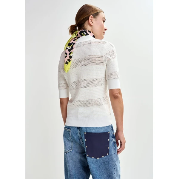 Essentiel Antwerp Off-white bow-embellished knit polo, view 5