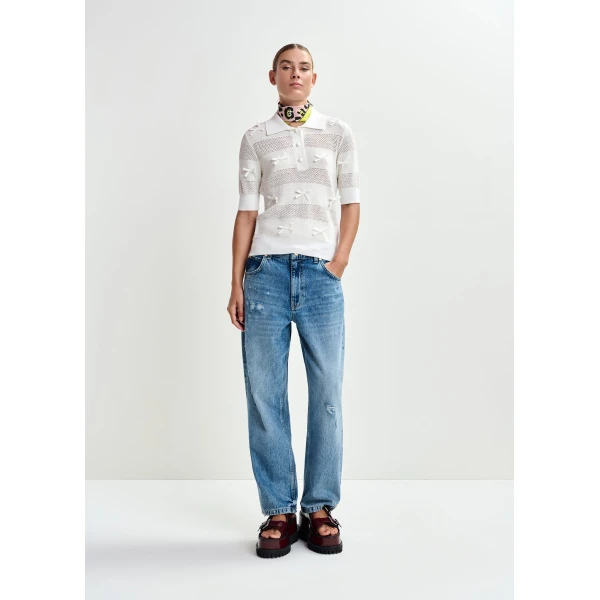 Essentiel Antwerp Off-white bow-embellished knit polo, view 6