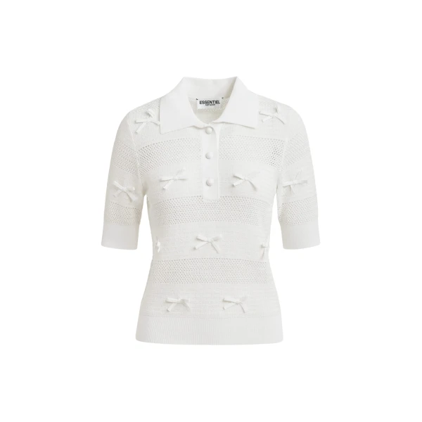 Essentiel Antwerp Off-white bow-embellished knit polo