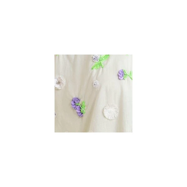 Essentiel Antwerp Off-white cotton shirt with purple and green flower sequin, rhinestone and bead embellishments, view 2