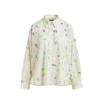 Essentiel Antwerp Off-white cotton shirt with purple and green flower sequin, rhinestone and bead embellishments