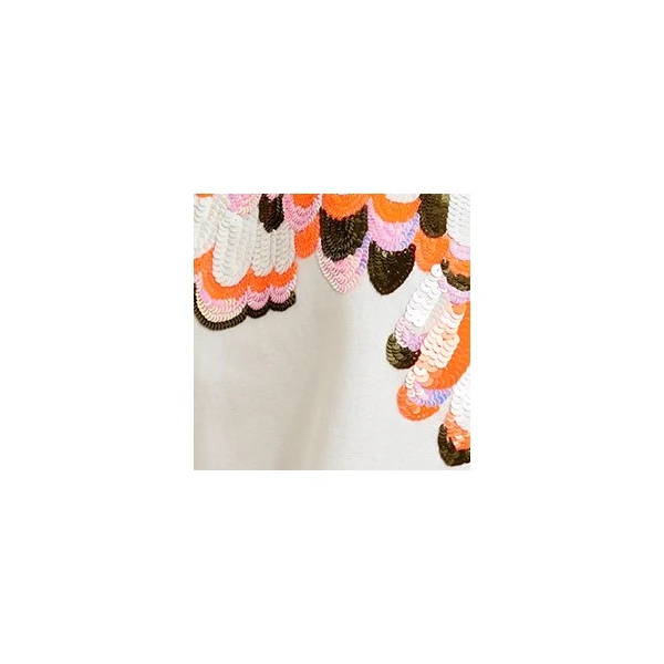 Essentiel Antwerp Off-white cotton sweatshirt with multicolor feather embellishments Top, view 2