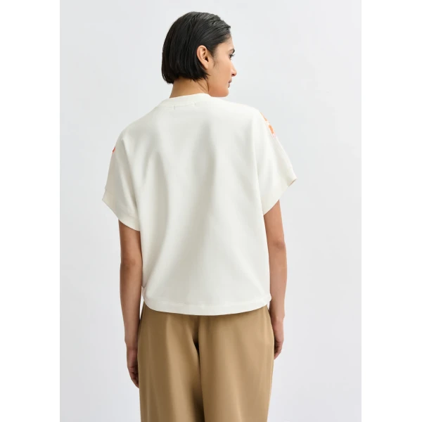 Essentiel Antwerp Off-white cotton sweatshirt with multicolor feather embellishments Top, view 6