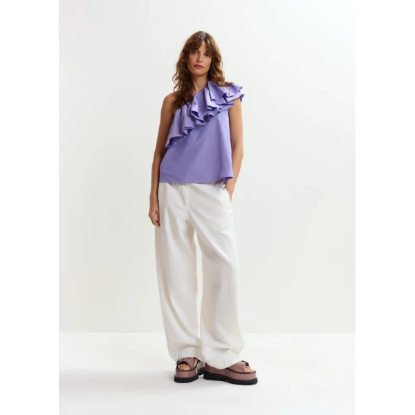 Essentiel Antwerp Off-white organic cotton wide-leg pants, view 3