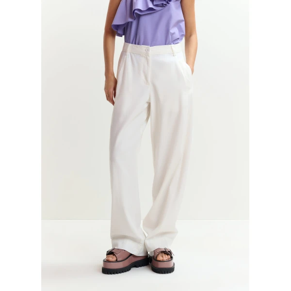 Essentiel Antwerp Off-white organic cotton wide-leg pants, view 4