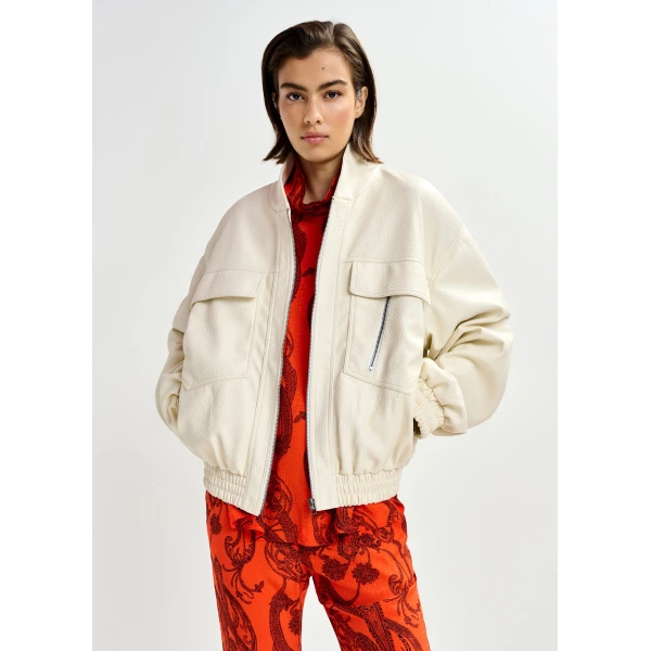 Essentiel Antwerp Off-white oversized faux-leather bomber jacket, view 2