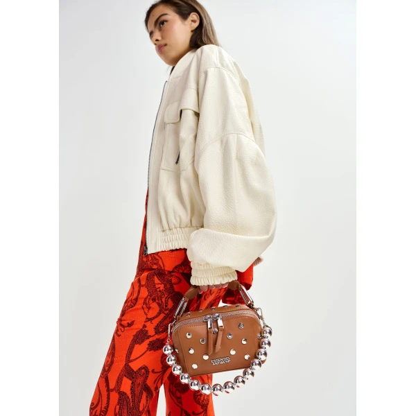 Essentiel Antwerp Off-white oversized faux-leather bomber jacket, view 3
