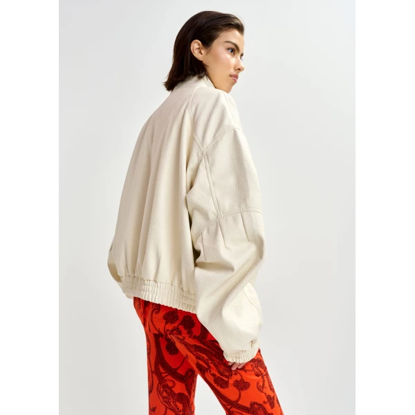 Essentiel Antwerp Off-white oversized faux-leather bomber jacket, view 4