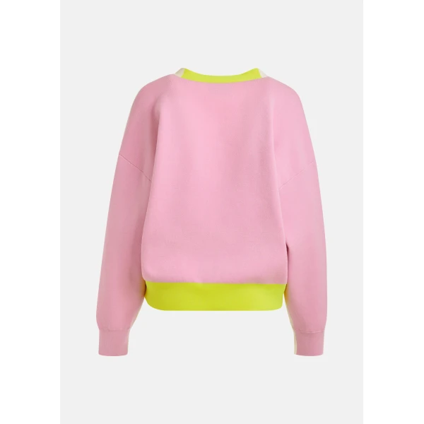 Essentiel Antwerp Off-white, pink and yellow colorblock fine-knit cardigan, view 3