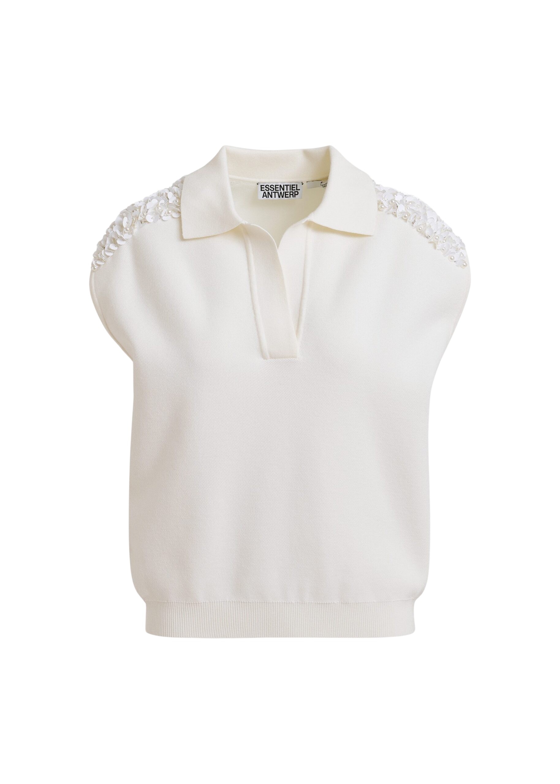 Off-white sleeveless polo with embellished shoulders