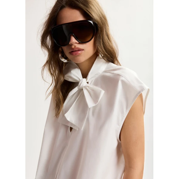 Essentiel Antwerp Off-white sleeveless top with tie neckline, view 2