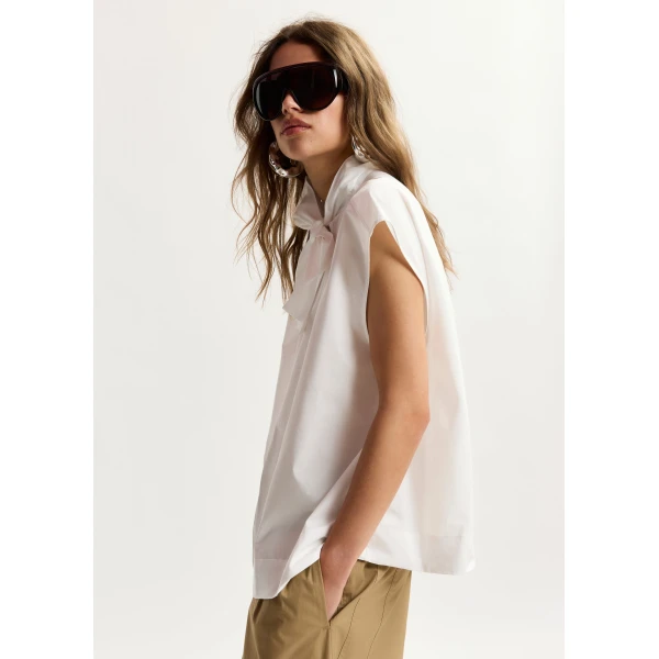 Essentiel Antwerp Off-white sleeveless top with tie neckline, view 3