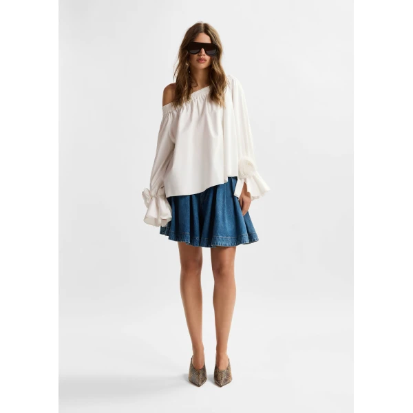 Essentiel Antwerp Off-white strapless cotton top with rosette details, view 6