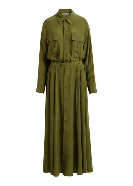 Olive green oversized playsuit with overlay maxi skirt
