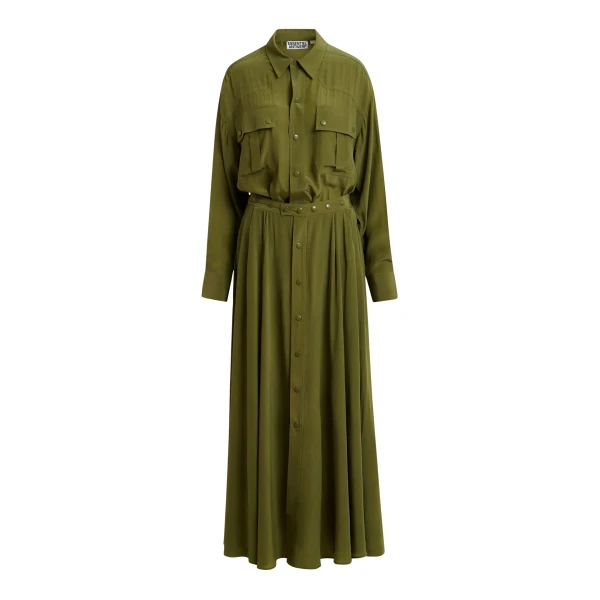 Essentiel Antwerp Olive green oversized playsuit with overlay maxi skirt