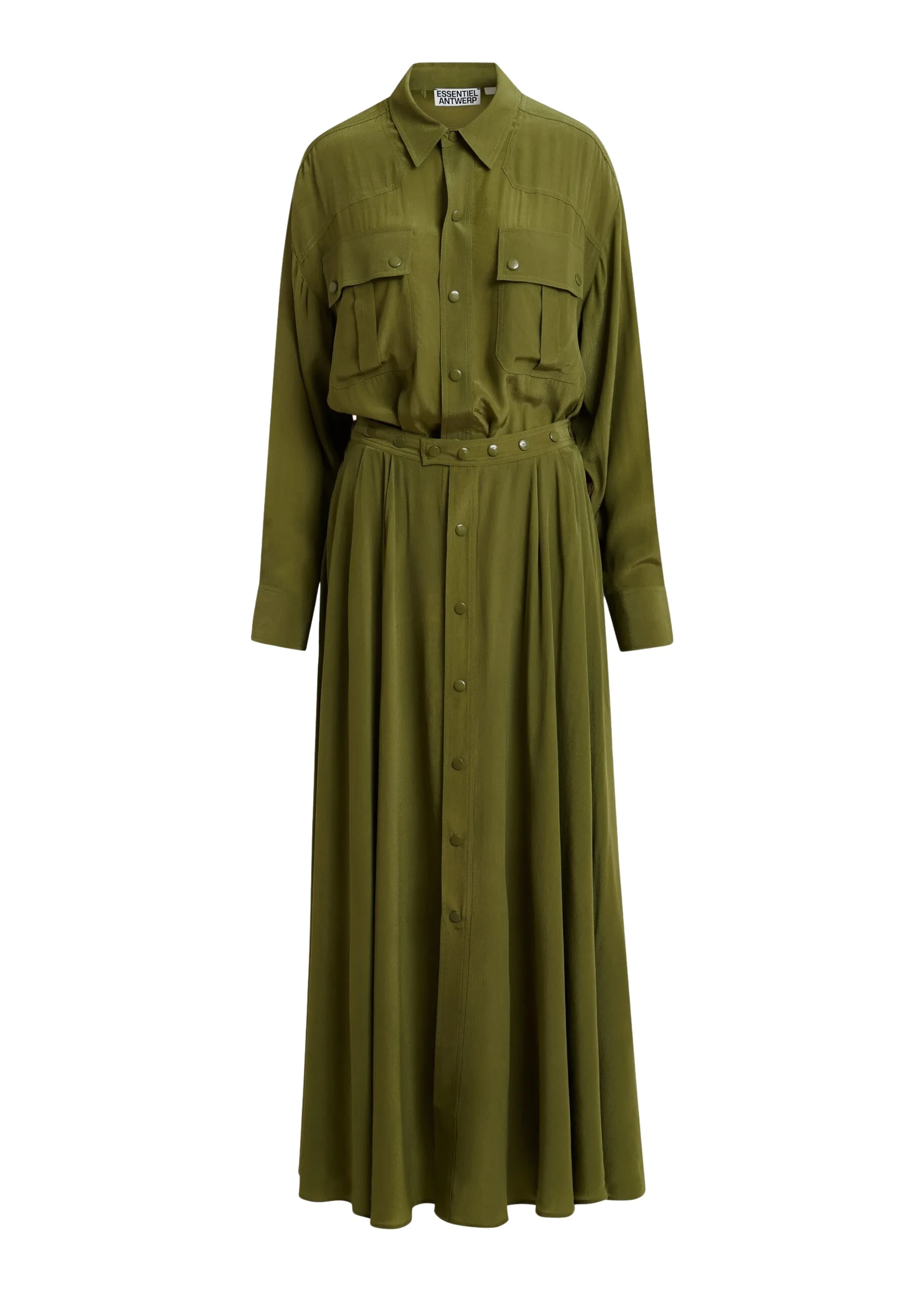 Olive green oversized playsuit with overlay maxi skirt