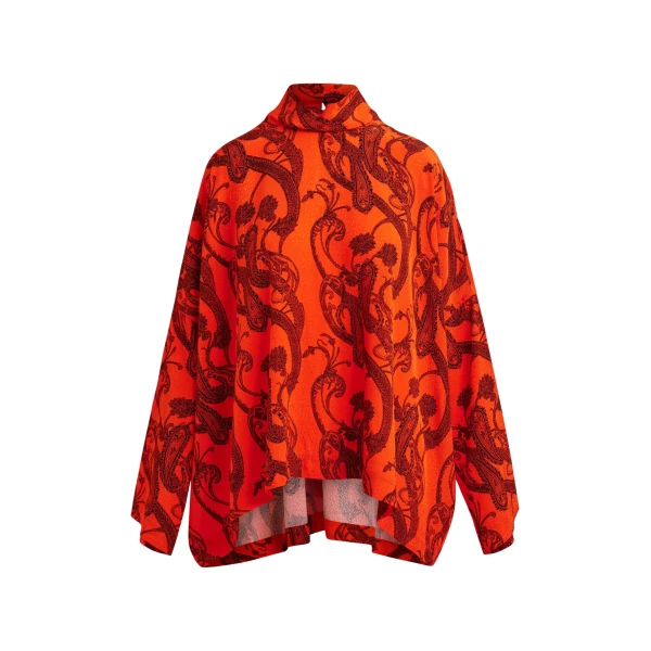 Essentiel Antwerp Orange and black oversized paisley print top with high neck