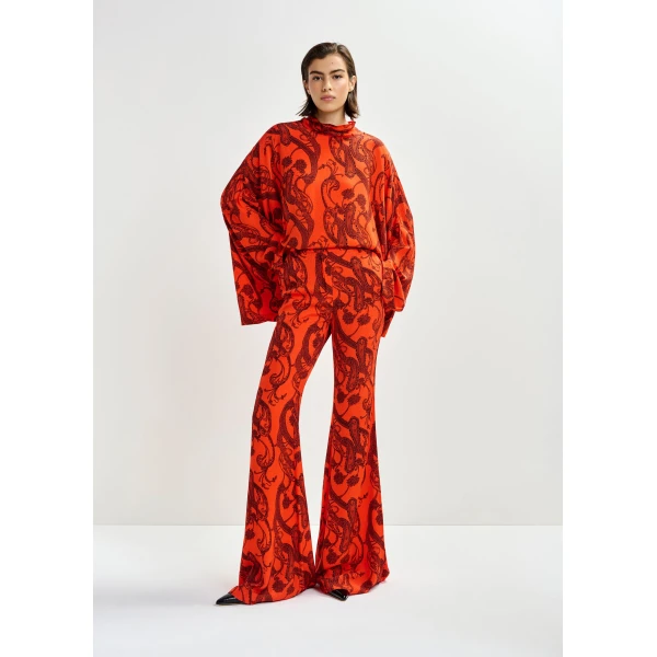 Essentiel Antwerp Orange and black paisley-print flared pants, view 2