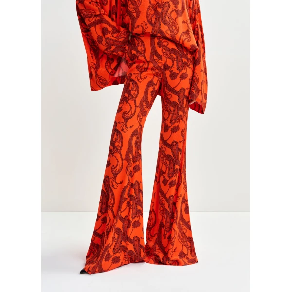 Essentiel Antwerp Orange and black paisley-print flared pants, view 3