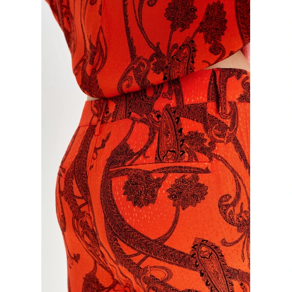 Essentiel Antwerp Orange and black paisley-print flared pants, view 6