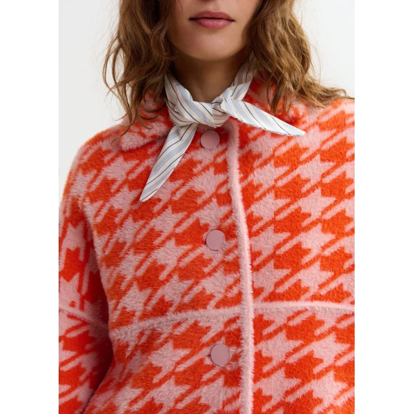 Essentiel Antwerp Orange and dusty pink houndstooth knit cardigan, view 3