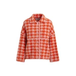 Essentiel Antwerp Orange and dusty pink houndstooth knit cardigan