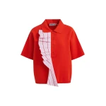 Essentiel Antwerp Orange and light pink ruffle fine-knit polo top