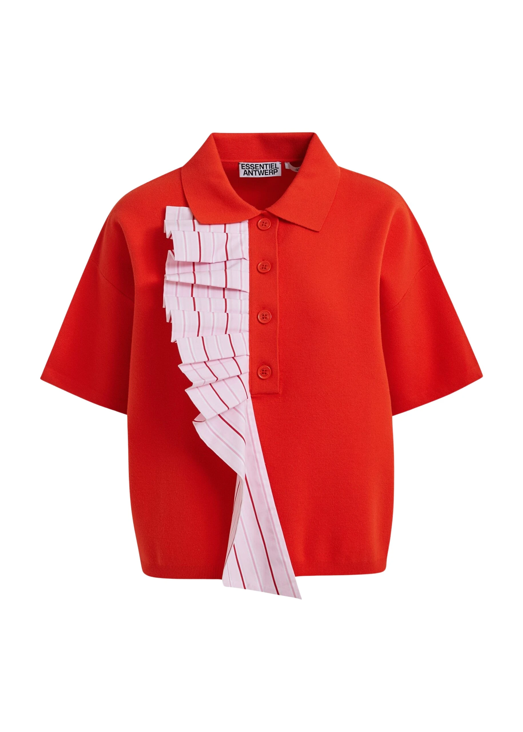 Essentiel-Antwerp-Orange-and-light-pink-ruffle-fine-knit-polo-top-scaled16943_nobg Essentiel Antwerp Orange and light pink ruffle fine-knit polo top