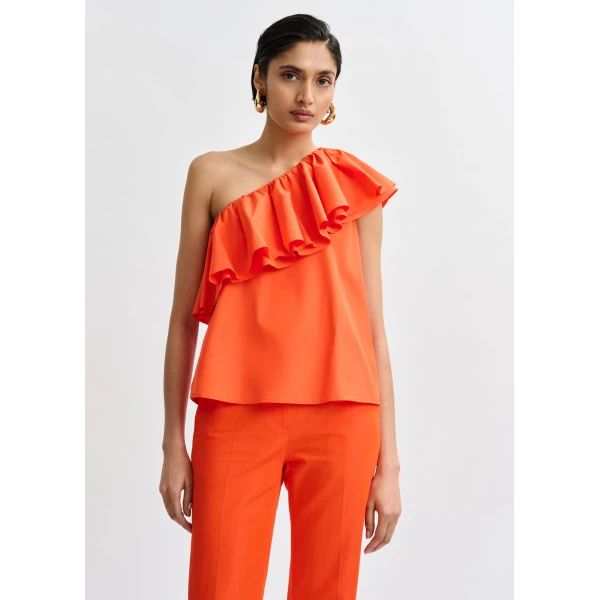 Essentiel Antwerp Orange asymmetric ruffle top, view 3