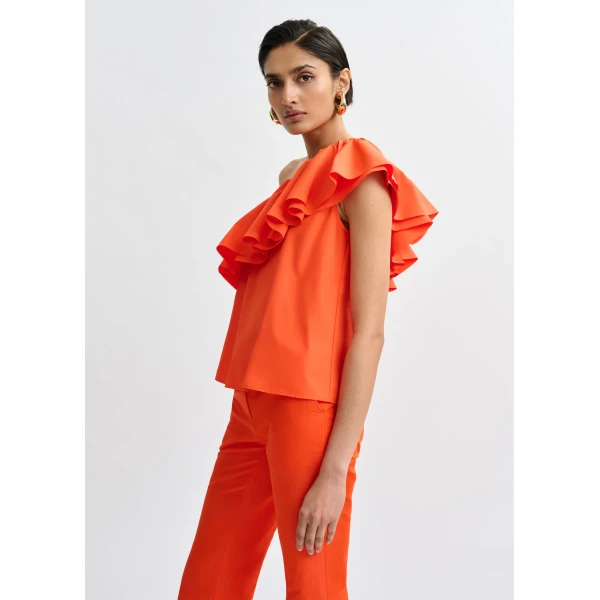Essentiel Antwerp Orange asymmetric ruffle top, view 4