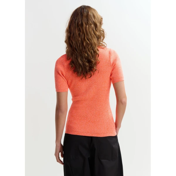 Essentiel Antwerp Orange cotton-blend ribbed polo with rhinestone-encrusted buttons Top, view 5
