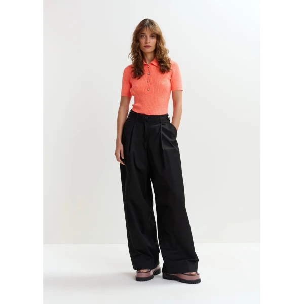 Essentiel Antwerp Orange cotton-blend ribbed polo with rhinestone-encrusted buttons Top, view 6