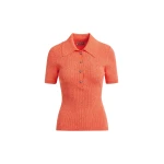 Essentiel Antwerp Orange cotton-blend ribbed polo with rhinestone-encrusted buttons Top