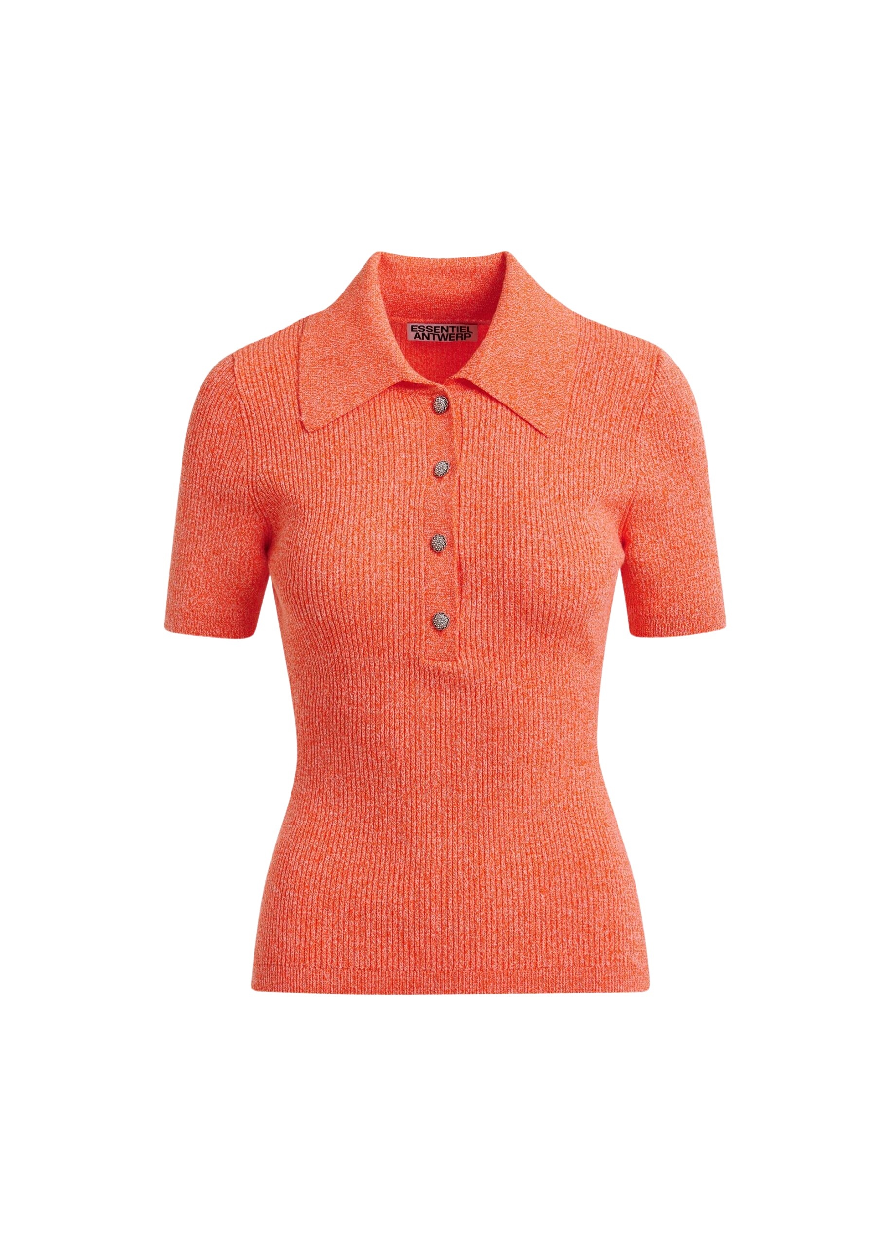 Orange cotton-blend ribbed polo with rhinestone-encrusted buttons