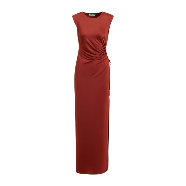 Orange fitted sleeveless dress with ruched cut-out detail