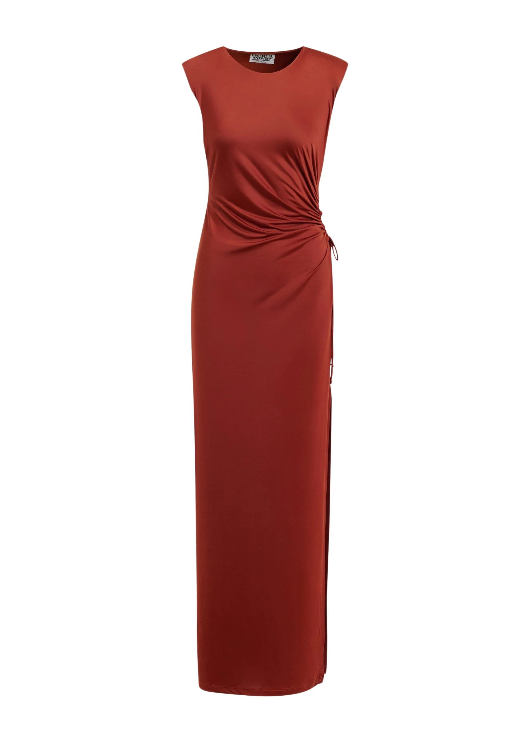 Essentiel Antwerp Orange fitted sleeveless dress with ruched cut-out detail