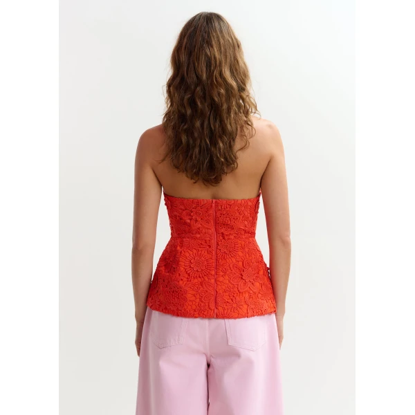 Essentiel Antwerp Orange floral lace halter peplum top, view 5
