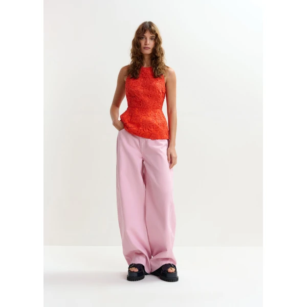 Essentiel Antwerp Orange floral lace halter peplum top, view 6