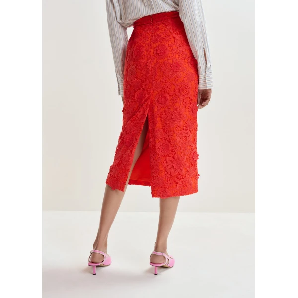 Essentiel Antwerp Orange floral lace pencil skirt with rhinestone embellishments, view 5