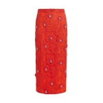 Essentiel Antwerp Orange floral lace pencil skirt with rhinestone embellishments