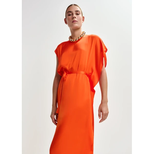 Essentiel Antwerp Orange midi dress with ruffle details, view 4