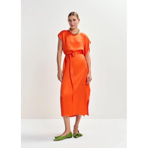 Essentiel Antwerp Orange midi dress with ruffle details, view 5