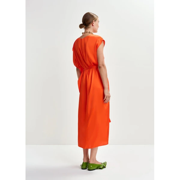 Essentiel Antwerp Orange midi dress with ruffle details, view 6