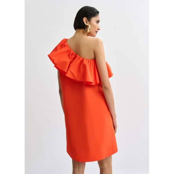 Essentiel Antwerp Orange one-shoulder mini dress with ruffle details, view 5