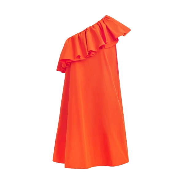 Essentiel Antwerp Orange one-shoulder mini dress with ruffle details