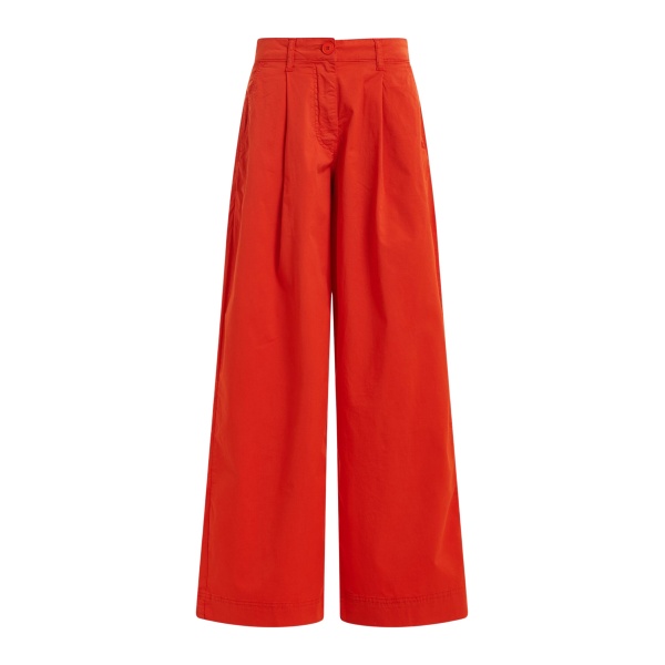 Orange pleated wide-leg pants