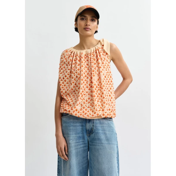 Essentiel Antwerp Orange sequin-embellished asymmetric top with neck-tie ribbon, view 3
